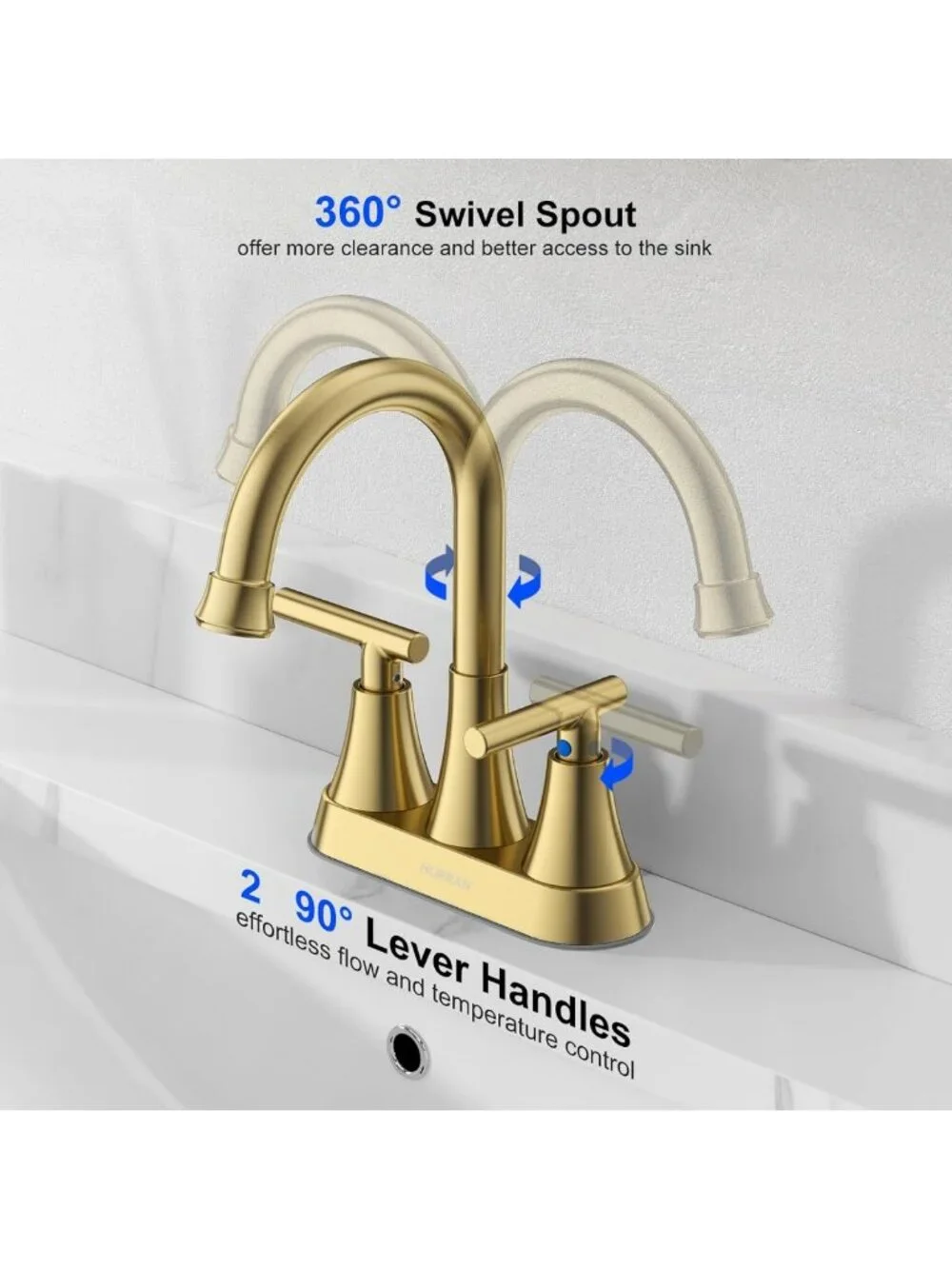 Brushed Gold 2-Handle Bathroom Faucet, 4-Inch Centerset, Lead-Free Design